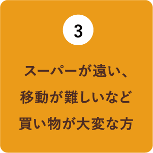 (3)スーパーが遠方、移動が難しいなど買い物が大変な方
